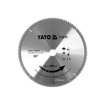 Диск пильный по дереву YATO 315 x 30 x 3.2 x 2.2 мм 96 зубцов R.P.M до 4900 1/мин YT-60795