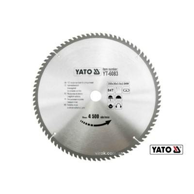 Диск пильный по дереву YATO 350 х 30 х 3.5 х 2.5 мм 84 зубца R.P.M до 4500 1/мин YT-6083