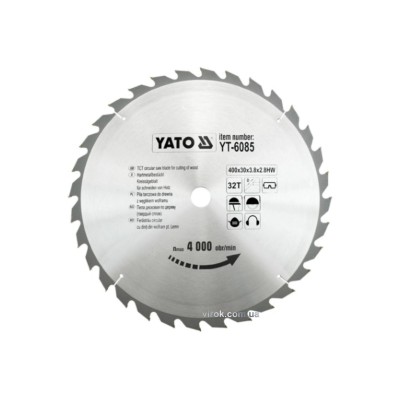 Диск пильный по дереву YATO 400 х 30 x 3.8 x 2.8 мм 32 зубца R.P.M до 4000 1/мин YT-6085