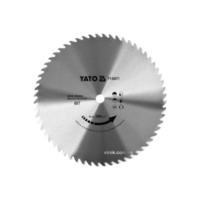 Диск пильный по дереву YATO 500 x 32 x 4.5 x 2.9 мм 60 зубцов R.P.M до 3000 1/мин YT-60871