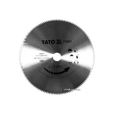 Диск пильный по ламинированных плитах и ламинату YATO 180 x 20 x 1.7 x 1.4 мм 140 зубцов R.P.M до 9000 1/мин YT-60631