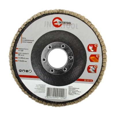 Диск шліфувальний пелюстковий 115*22мм, зерно K120 Intertool BT-0112