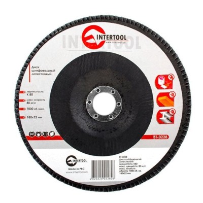 Диск шліфувальний пелюстковий 180*22мм, зерно K80 Intertool BT-0228