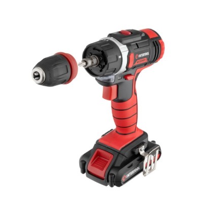 Дриль-шуруповерт акумуляторний Li-Ion 18 В, 25 Nm, 0-400/0-1500 об/хв, 2x2.0 Ач, знімний патрон Intertool WT-0317