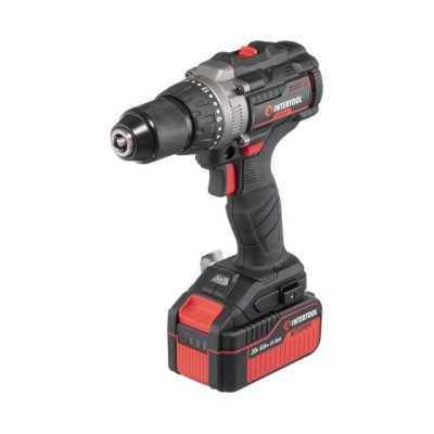 Дриль-шуруповерт ударна акумуляторна з безщітковим двигуном 20 В, 100 Nm, 0-410/0-1800 об/хв, 2-13 мм, літій-іон, 4.0 Ач, ЗУ 4А, кейс Intertool WT-0361