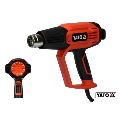 Фен технический YATO 2 кВт 50-600° 250-500 л/мин 7 режимов температуры + 5 насадки YT-82295