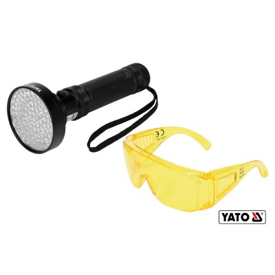 Фонарь ультрафиолетовый с очками для проверки банкнот YATO 100 LED 6 x AA 395 нм YT-08582