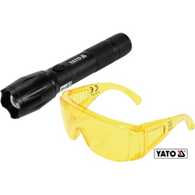 Фонарь ультрафиолетовый с очками для проверки банкнот YATO Li-Ion 3.7 В 1.5 Агод 1 Вт YT-08587