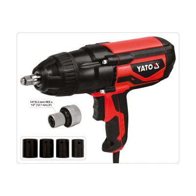 Гайковерт ударний YATO 1/2" 1020 Вт 600 Нм 2600 об/хв + 4 головки та кейс YT-82021