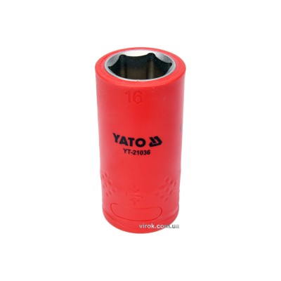 Головка торцевая шестигранная диэлектрическая YATO 1/2" М16 х 55/38 мм VDE до 1000 В YT-21036