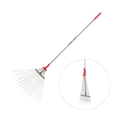 Граблі віялові 15 лозин, металева рукоятка, регулювання ширини 20-65см Intertool FT-3008