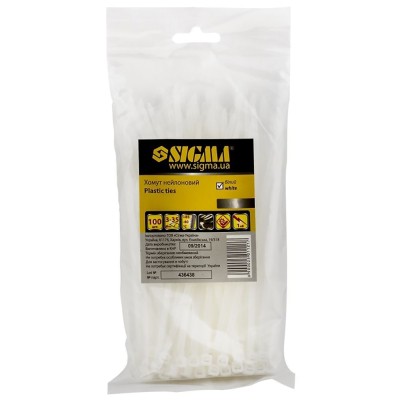 Хомут нейлон 7.9×350мм 50шт белый SIGMA 2501371
