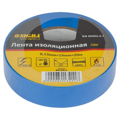 Ізолента ПВХ синя 0.13мм×19мм×20м SIGMA 8413411