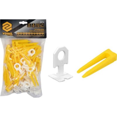 Кліпси і клини VOREL, t= 1 мм для викладання керамічної клитки, кпл. 50 і 50 шт. 4714 Кліпси і клини VOREL, t= 1 мм для викладання керамічної клитки, кпл. 50 і 50 шт. 4714