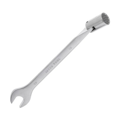 Ключ рожково-накидной шарнирный 19мм Cr-V, покрытие сатин-хром Intertool XT-1419