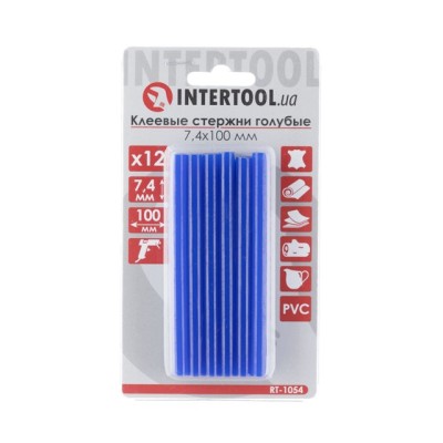 Комплект клейових стрижнів блакитних 7.4мм*100мм, 12шт Intertool RT-1054