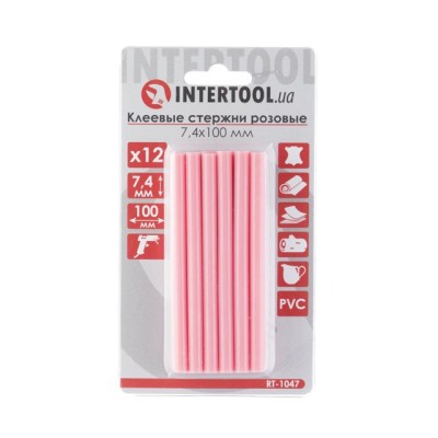 Комплект клейових стрижнів рожевих 7.4мм*100мм, 12шт Intertool RT-1047