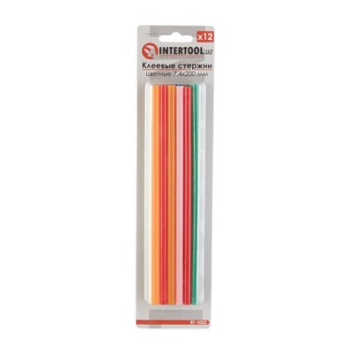 Комплект клейових стрижнів кольорових 7.4мм*200мм, 12шт Intertool RT-1032