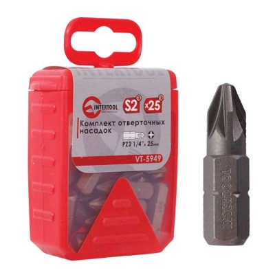 Комплект висаджувальних насадок PZ2 1/4"*25мм уп. 25шт [VT-5949] Intertool VT-5949