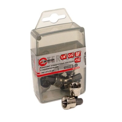 Комплект викруткових насадок з обмежувачем PH2*25 мм уп., 10шт Intertool VT-0025