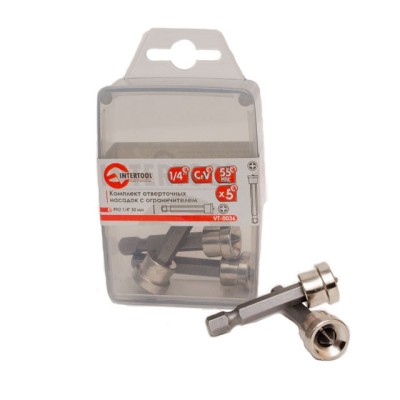 Комплект викруткових насадок з обмежувачем PH2*50 мм уп., 5 шт Intertool VT-0036