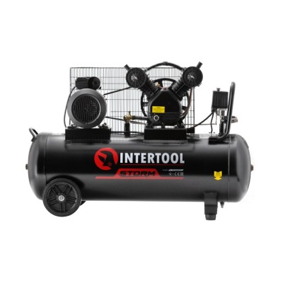Компресор 100 л, 3 кВт, 220 В, 10 атм, 500 л/хв, 2 циліндри Intertool PT-0014