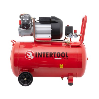 Компресор 100 л, 3 кВт, 220 В, 8 атм, 420 л/хв, 2 циліндри Intertool PT-0008