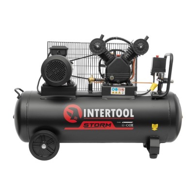 Компресор 100 л, 3 кВт, 380 В, 10 атм, 500 л/хв, 2 циліндри Intertool PT-0013