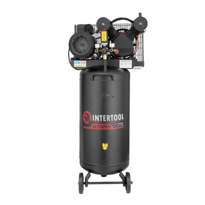 Компресор 100 л, вертикальний, 3 кВт, 220 В, 10 атм, 500 л/хв, 2 циліндри Intertool PT-0017