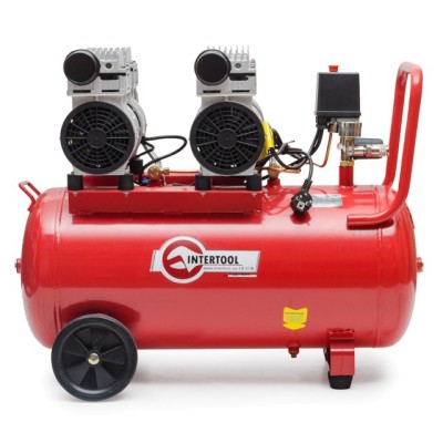 Компресор 50л, 2х0.75 кВт, 220В, 8атм, 270л/хв, малошумний, безмасляний, 4 циліндри Intertool PT-0023