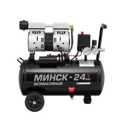 Компресор Мінськ-24 БМ, 24л, 1.1 кВт, 220 В, 8 атм, 145 л/хв, малошумний, безмасляний, 2 циліндри Intertool PT-0019