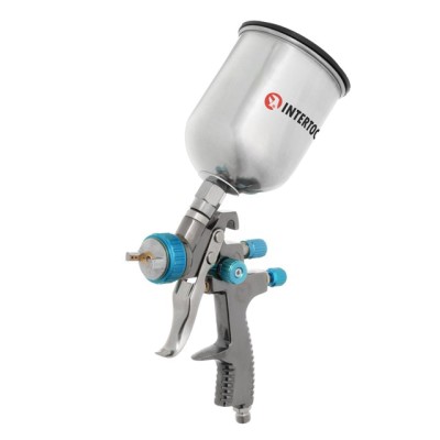 Краскопульт пневматичний LVLP BLUE професійний, форсунка 1.4мм, верхній металевий бачок 600мл., 1.5бар Intertool PT-0133