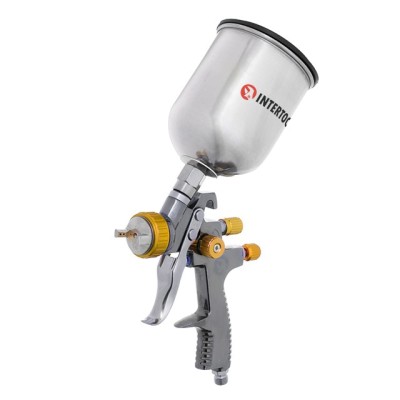 Краскопульт пневматичний LVLP BRONZE професійний, форсунка 1.8мм, верхній металевий бачок 600мл., 1.5бар Intertool PT-0135