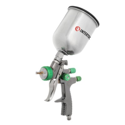 Краскопульт пневматичний LVLP GREEN професійний, форсунка 1.3мм, верхній металевий бачок 600мл., 1.5бар Intertool PT-0131