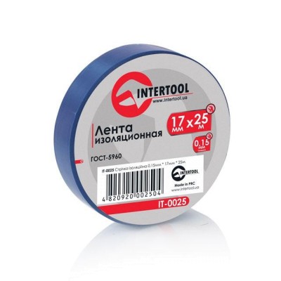 Стрічка ізоляційна 0.15мм*17мм*25м синя Intertool IT-0025