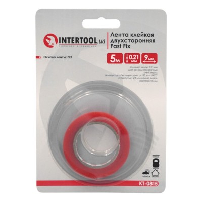 Стрічка клейка двостороння FAST FIX 9мм*5м*0,21мм, прозора, РЕТ Intertool KT-0815