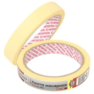Стрічка малярська 19мм, 20м, жовта Intertool DM-1920