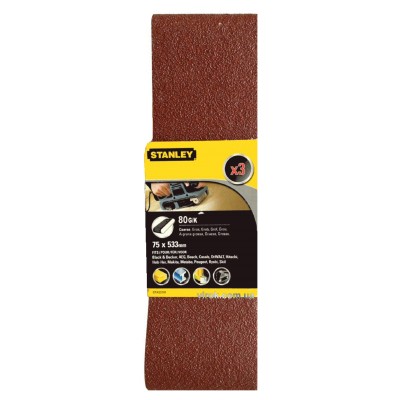 Лента шлифовальная STANLEY 75 x 533 мм P80 3 шт STA33191-XJ