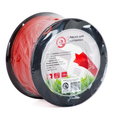 Леска для триммеров и бензокос звезда 3.0 мм, бухта 130м, красная Intertool DT-2273