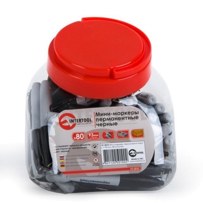 Міні-маркери перманентні чорні L= 93мм, 80 шт/упак Intertool KT-5010