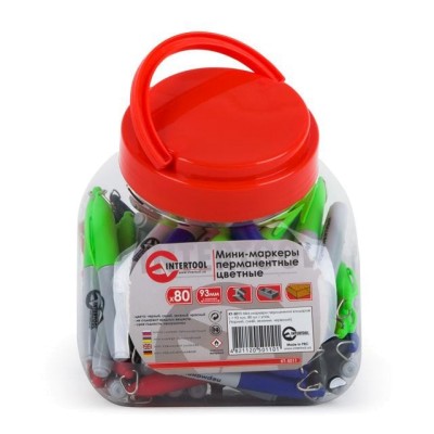 Мини-маркеры перманентные цветные, L= 93 мм, 80 шт/упак. (черный, синий, зеленый, красный) Intertool KT-5011