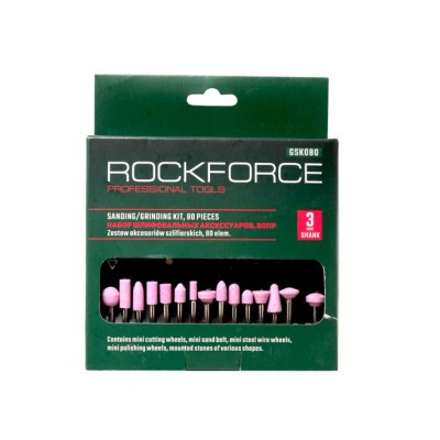 Набор аксессуаров для мини-дрелей, 80 предметов, в пластиковом кейсе ROCKFORCE RF-GSK080
