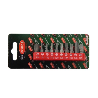 Набір біт TORX з отвором 10 предметів 1/4" (TН 7,8,9,10,15,20,25,27,30,40-25мм), в блістері ROCKFORCE RF-21022T