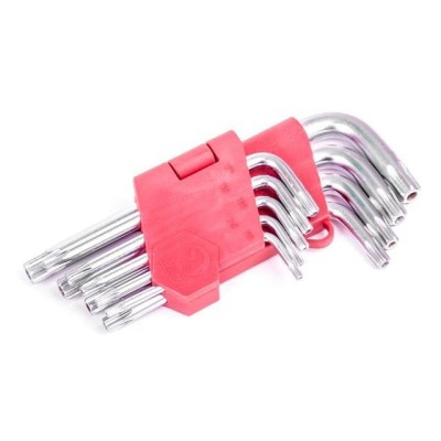 Набір Г-подібних ключів TORX з отвором 9шт., Т10-Т50, Cr-V Intertool HT-0604