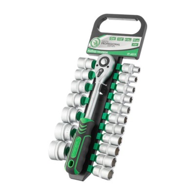 Набір головок 19 од. 1/2" 8-32 мм з рукояткою з храповим механізмом 72 зуби Intertool ET-6019