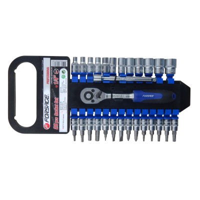Набор головок и бит с трещоткой 28 предметов 1/4" (4-14мм; Torx:T10-T30; Hex:3-6мм;SL:4,5.5,7мм; PH1,2), на пластиковом держателе Forsage F-027-5 MSA Набор головок и бит с трещоткой 28 предметов 1/4" (4-14мм; Torx:T10-T30; Hex:3-6мм;SL:4,5.5,7мм; PH1,2), на пластиковом держателе Forsage F-027-5 MSA