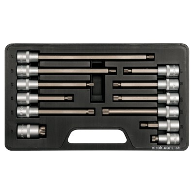 Набор головок торцевых YATO 1/2" с насадками SPLINE 12 предметов YT-7753