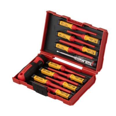 Набор изолированных отверток с отверткой индикатором 14 ед VDE (SL0.5*3.0*100мм, SL0.8*4.0*100мм, SL1.0*5.5*100мм, SL1.2*6.5*100мм, PH1*80мм, PH2*100 Intertool VT-3614