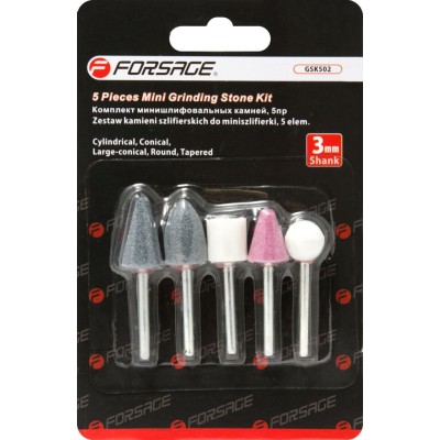 Набор камней абразивных, 5 предметов(хвостовик 3мм), в блистере Forsage F-GSK502