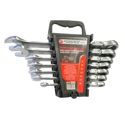 Набор ключей комбинированных трещоточных с шарниром 7 предметов (8,10,12,13,14,17,19мм)в пластиковом держателе Forsage F-51072F